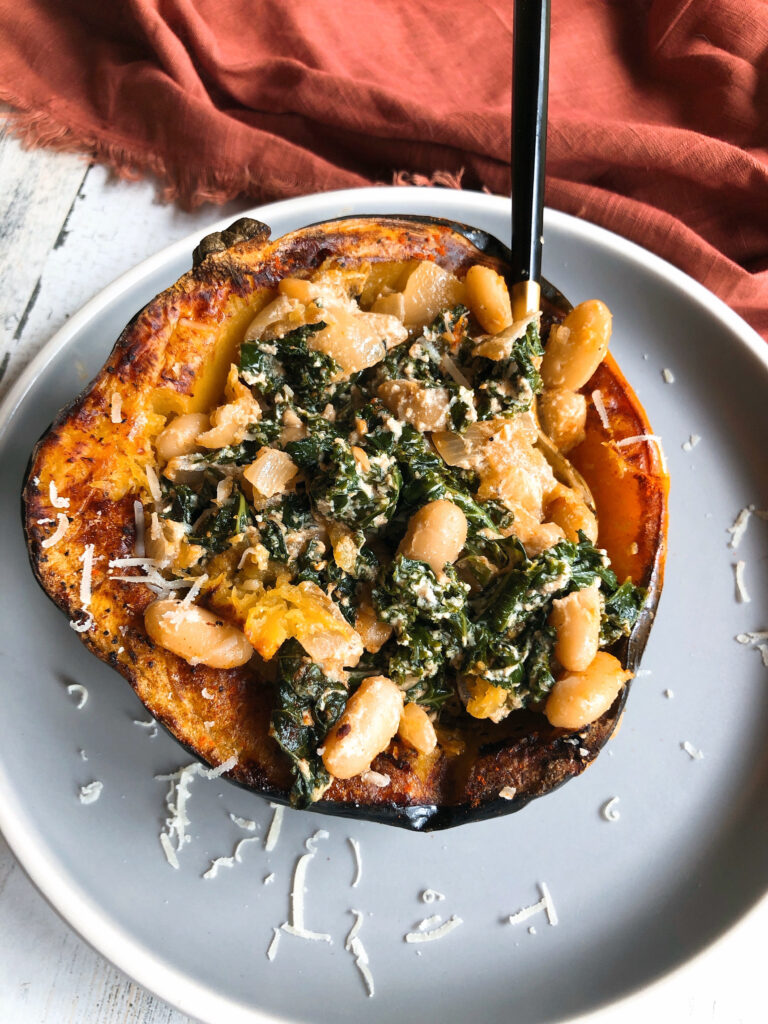White Bean and Kale Ricotta Stuffed Squash