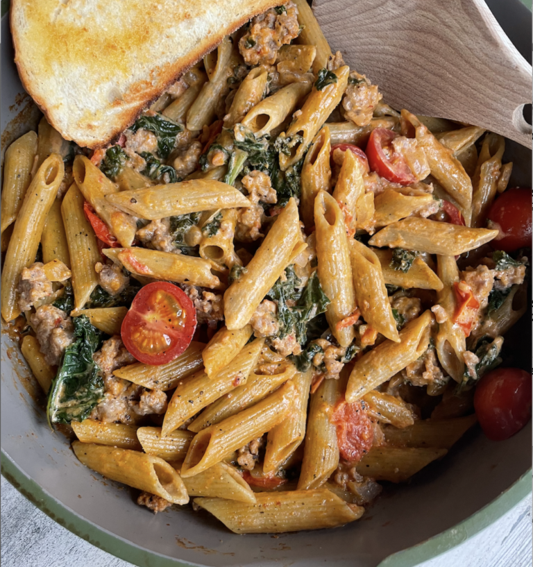 Creamy Sausage Tomato and Kale Pasta
