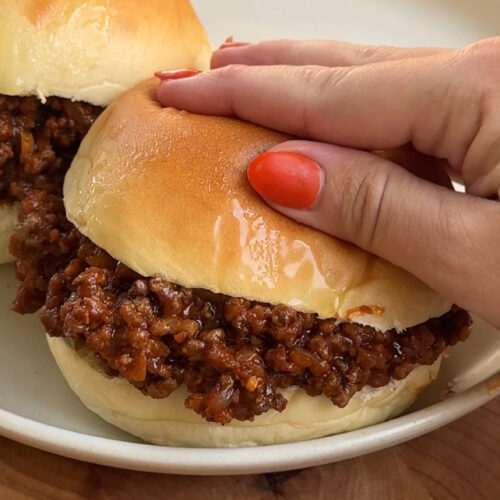 Spicy sloppy joe on a hamburger bun