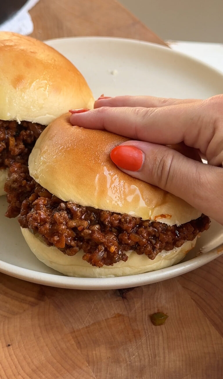 Spicy sloppy joe on a hamburger bun
