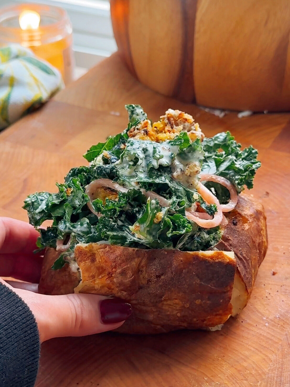 Stuffed caesar salad baked potato.
