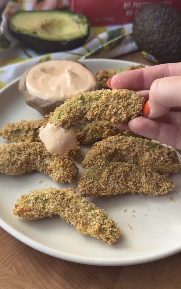 Air fryer avocado fries dipped in smoky ranch