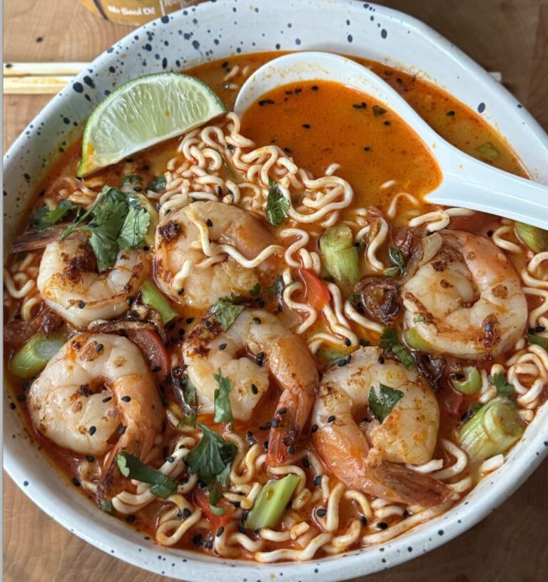 Coconut Curry Bone Broth Ramen with Shrimp