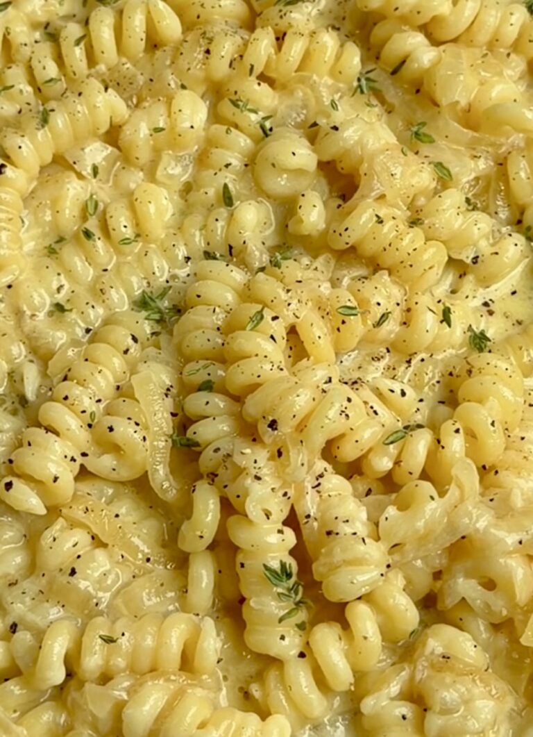 Apple Cider Caramelized Onion Pasta with Cheddar