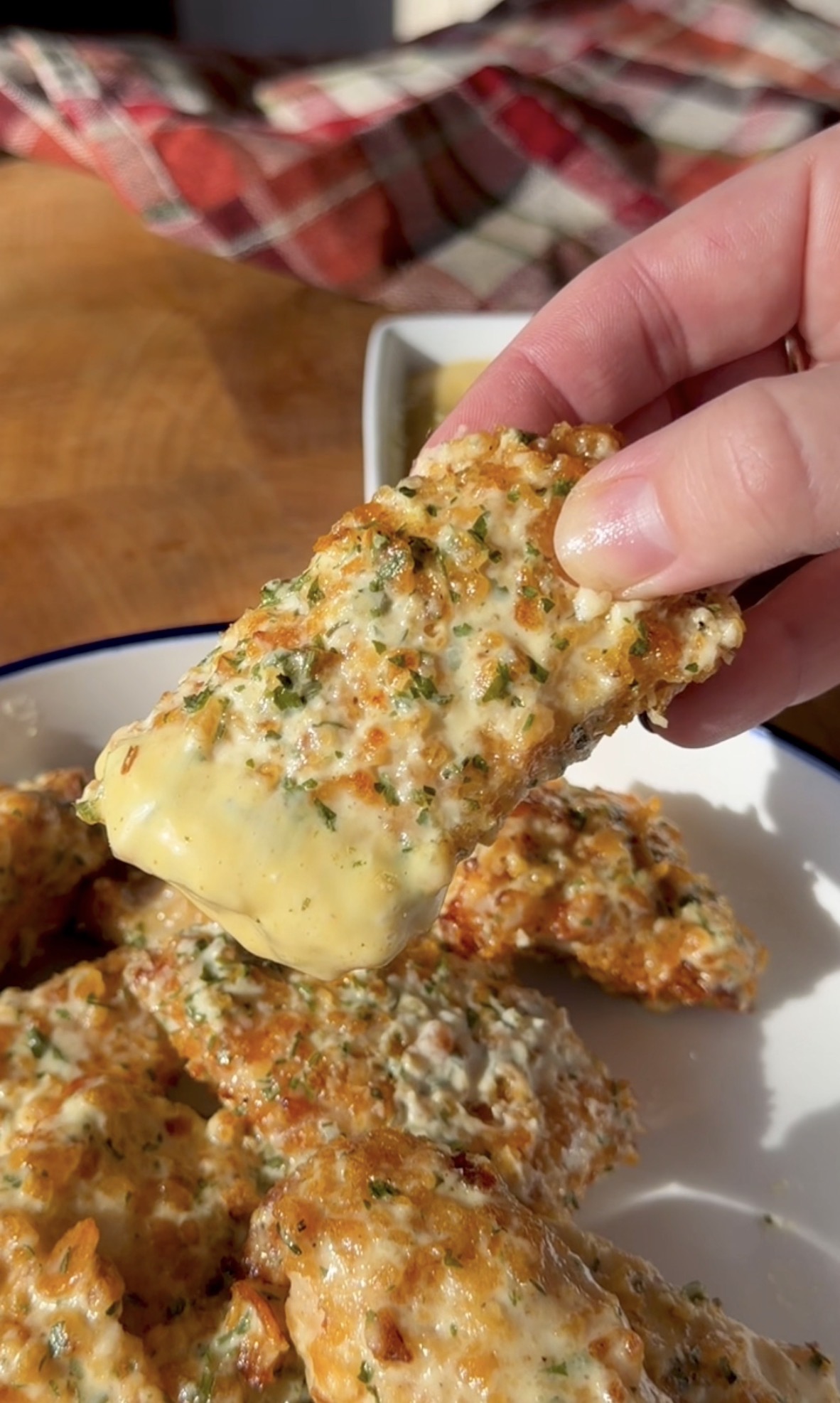 Garlic parmesan boneless wings dipped in garlic honey sauce
